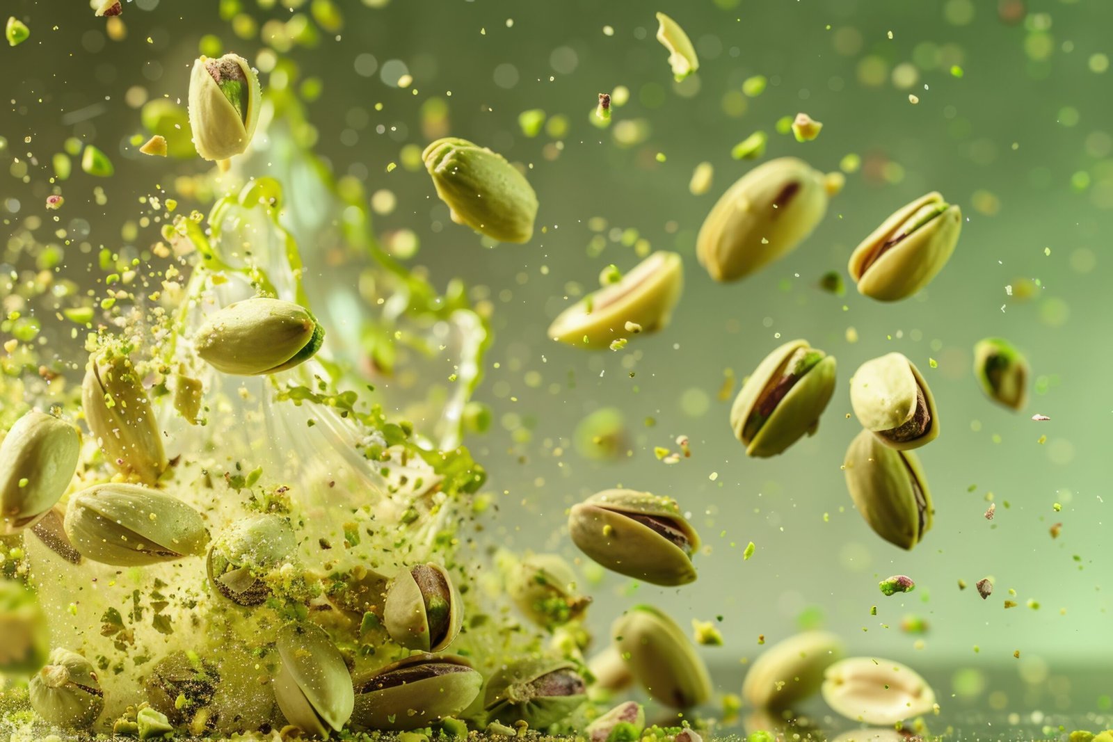 pistachio nuts explosion splash or falling for advertising banner or poster background. macro closeup